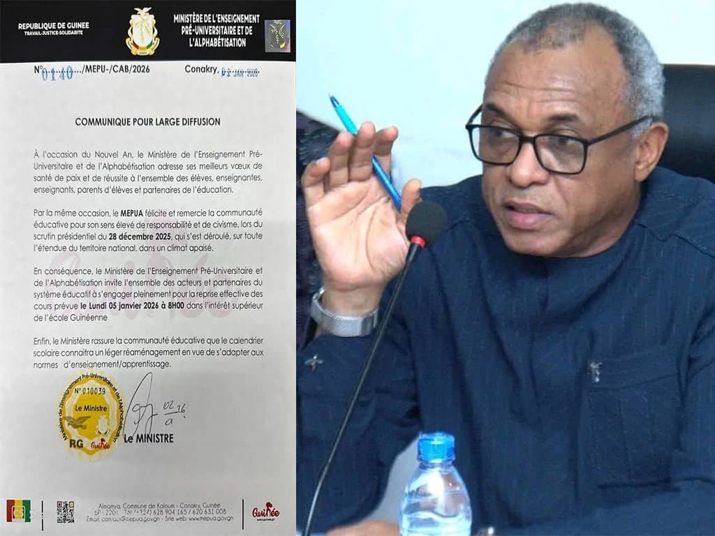 Guinée : le ministère de l’Enseignement pré-universitaire annonce la reprise des cours le 5 janvier 2026